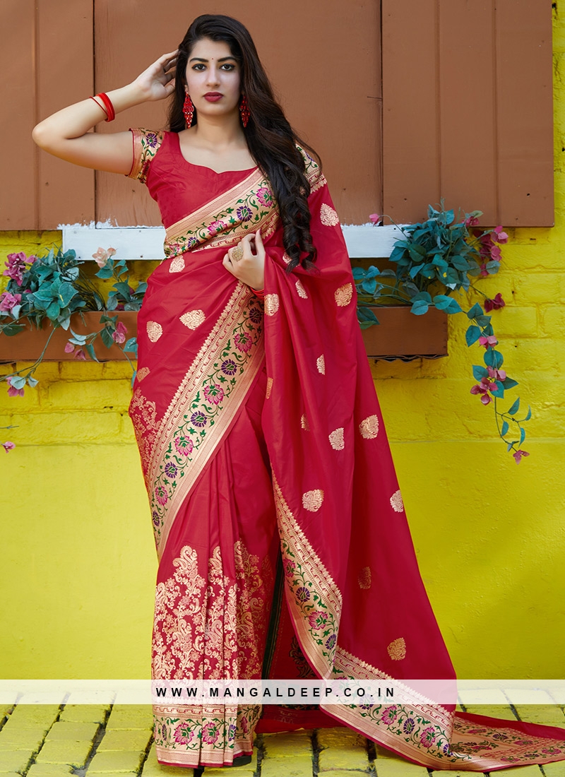 Red Color Banarasi Silk Party Wear Saree