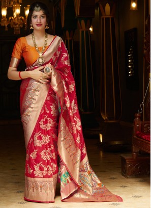 Red Color Banarasi Silk Party Wear Saree