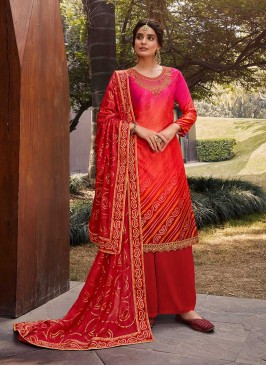 Red Color Bandhani Print Salwar Suit
