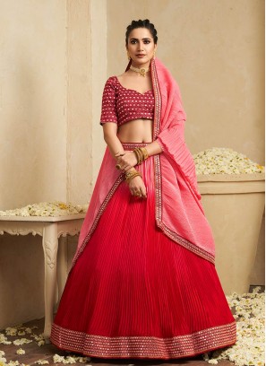 Red Color Chinnon Zari Work Lehenga Choli