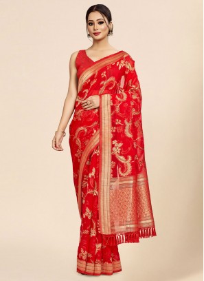 Red Color Classic Saree