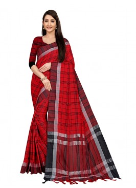 Red Color Cotton Silk Casual Wear Saree