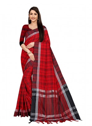 Red Color Cotton Silk Casual Wear Saree