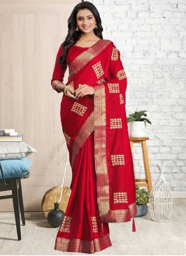 Red Color Cotton Silk Saree For Girls