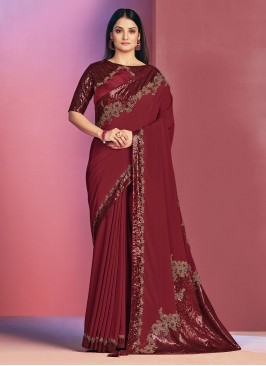 Red Color Designer Contemporary Saree
