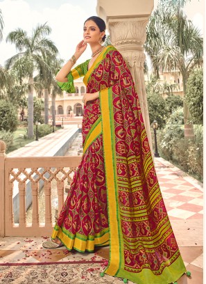 Red Color Digital Print Patola Saree