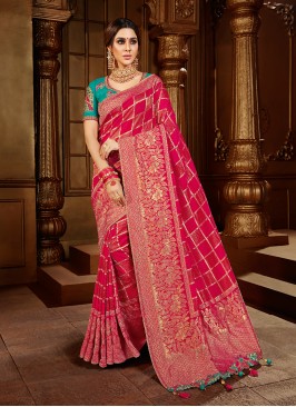 Red Color Dola Silk Bridal Wear Saree