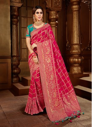 Red Color Dola Silk Bridal Wear Saree