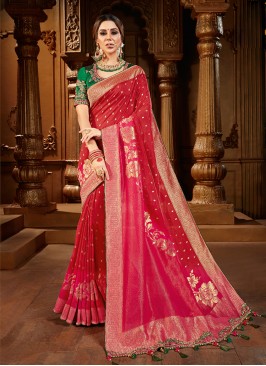 Red Color Dola Silk Saree With Work Blouse