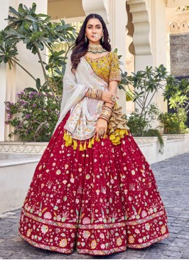 Red Color Floral Design Lehenga