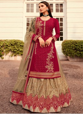 Red Color Georgette Embroidered Gharara Suit