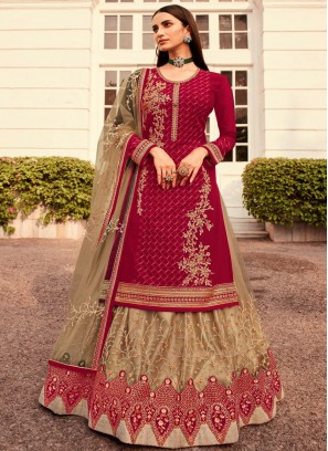 Red Color Georgette Embroidered Gharara Suit