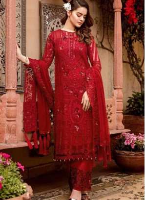 Red Color Georgette Embroidered Pakistani Suit