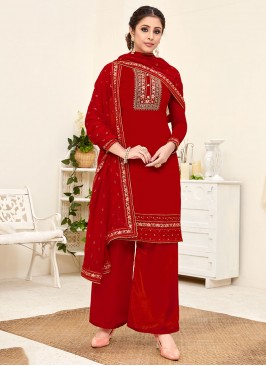 Red Color Georgette Pakistani Palazzo Suit