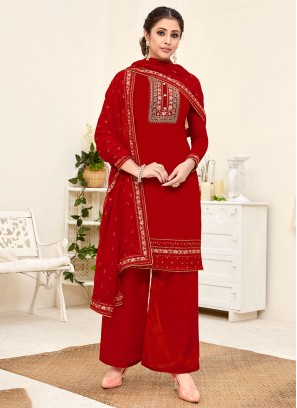 Red Color Georgette Pakistani Palazzo Suit