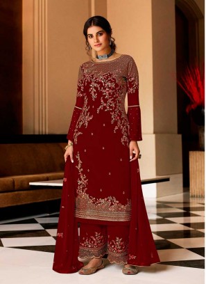 Red Color Georgette Palazzo Suit