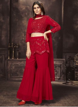 Red Color Georgette Readymade Sharara Suit