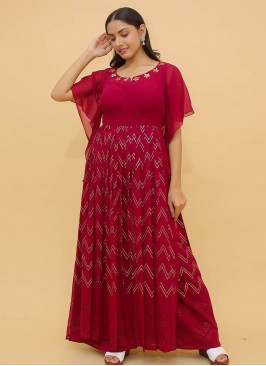 Red Color Georgette Readymade Suit