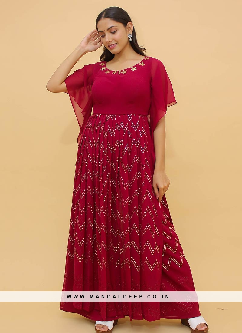 Red Color Georgette Readymade Suit