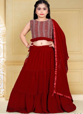 Red Color Georgette Sequins Work Kids Lehenga