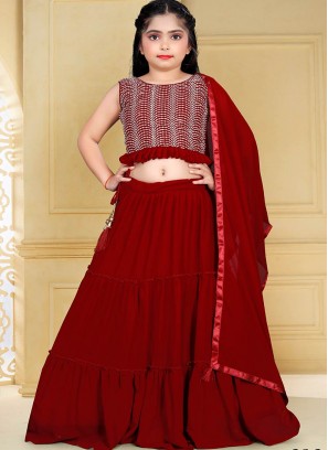 Red Color Georgette Sequins Work Kids Lehenga