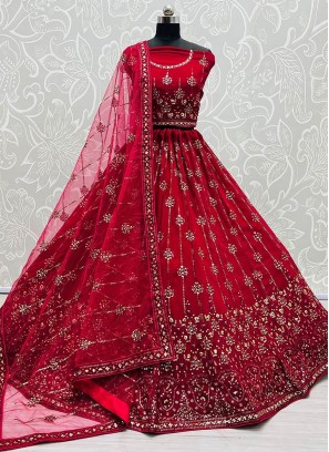 Red Color Georgette Sequins work Lehenga