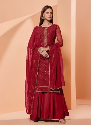 Red Color Georgette Sharara Suit