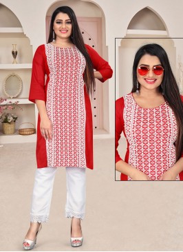 Red Color Heavy Rayon Kurti Set