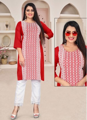 Red Color Heavy Rayon Kurti Set
