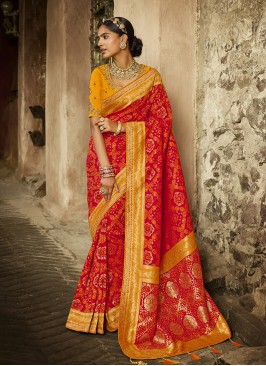 Red Color Jacquard Woven Wedding Saree