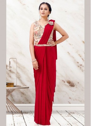 Red Color Lycra Ready To Wear Saree