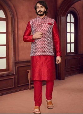 Red Color Mens Kurta With Jacket