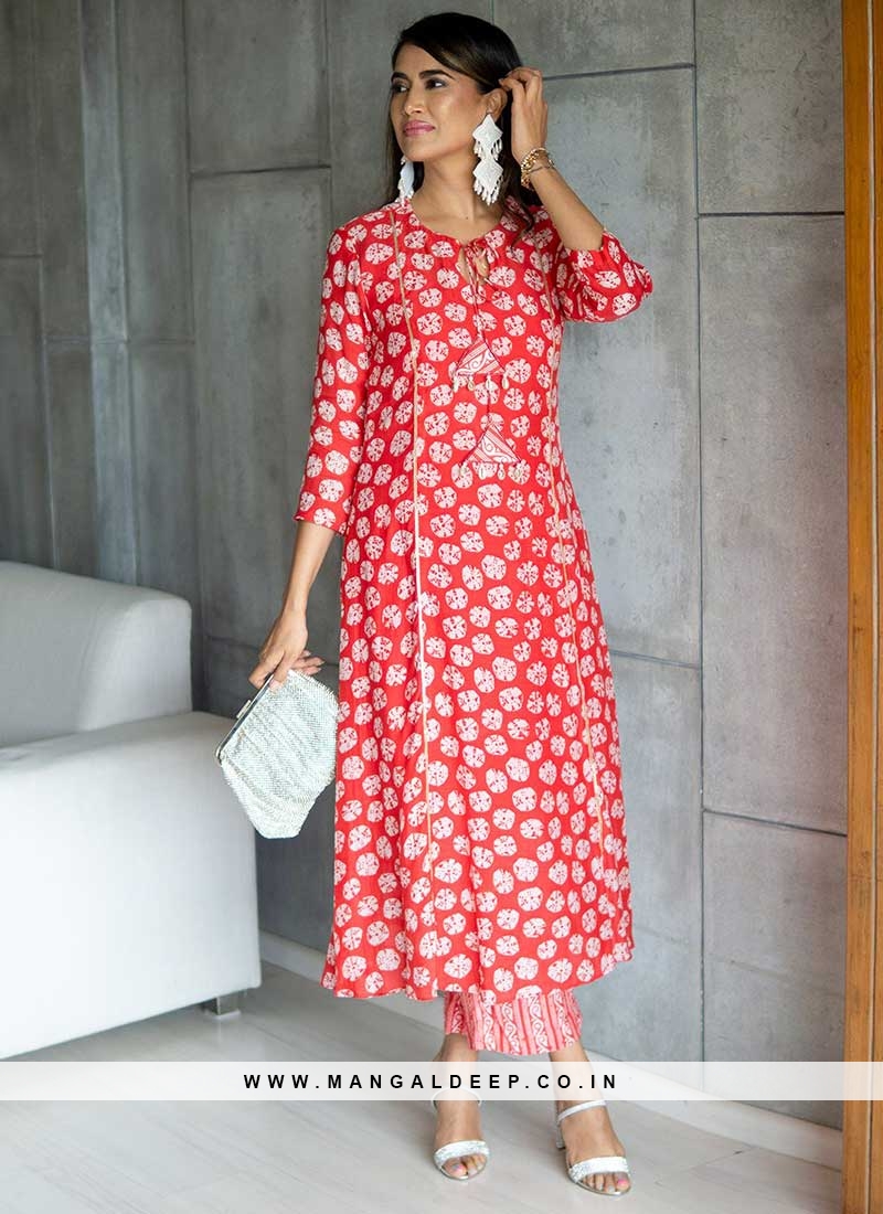 Cotton Red & White Kurta With Salwar & Dupatta Set – Maaesa Clothing