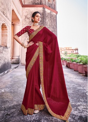 Red Color Organza Silk Lace Border Saree