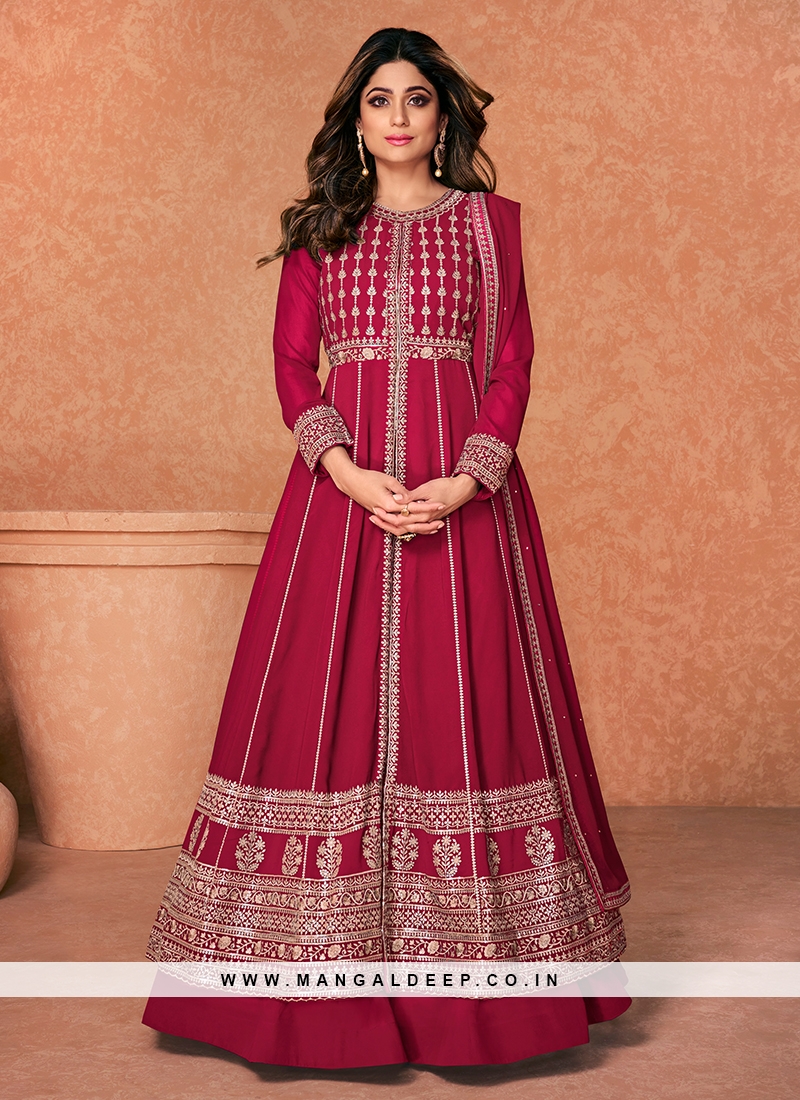 Designer Georgette with Embroidery Work Pakistani Suit Red Color DN 119