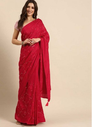 Red Color Poly Silk Saree