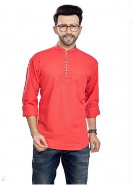 Red Color Pure Cotton Short Kurta