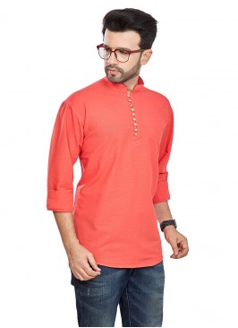 Red Color Pure Cotton Short Kurta