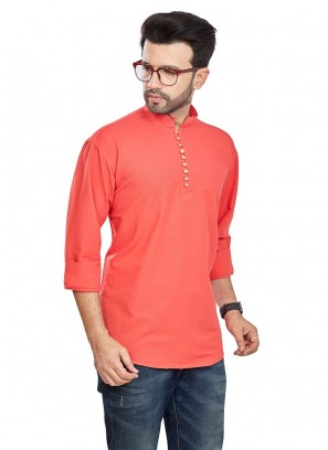 Red Color Pure Cotton Short Kurta