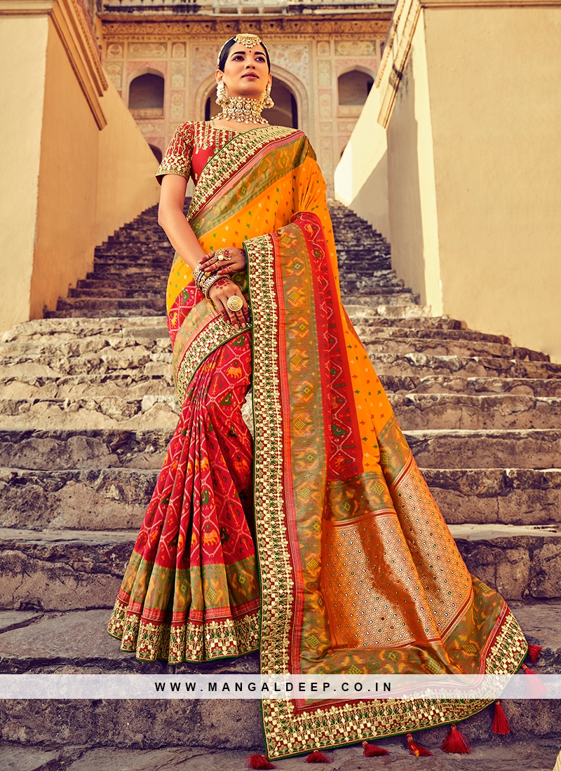 Beige Color Silk Chiffon Heavy Patola Print Work Designer Plus Size Saree  -6341168859