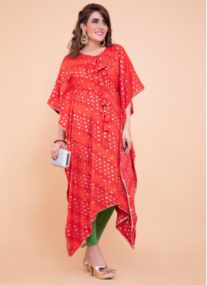 Red Color Rayon Foil Printed Kaftan