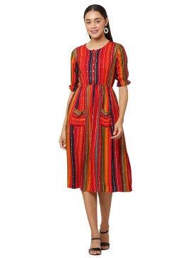 Red Color Rayon Printed Casual Wear Kurti
