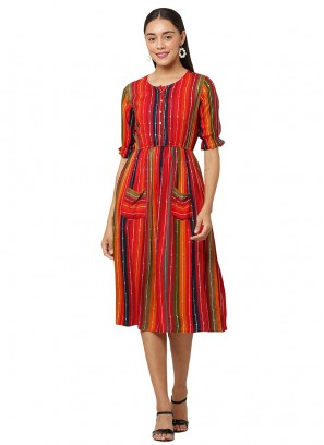 Red Color Rayon Printed Casual Wear Kurti