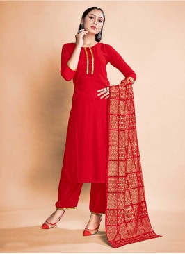 Red Color Rayon Readymade Suits