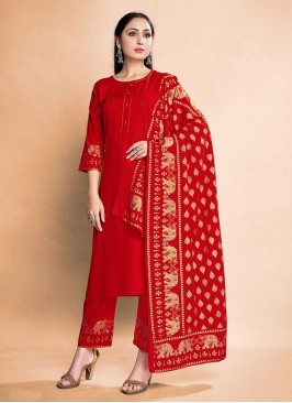 Red Color Rayon Salwar Kameez