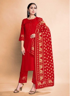 Red Color Rayon Salwar Kameez