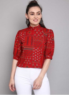 Red Color Rayon Short Top