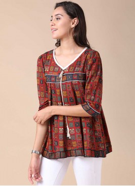 Red Color Rayon Tunic Top