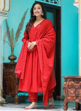 Red Color Readymade Anarkali Salwar Suit