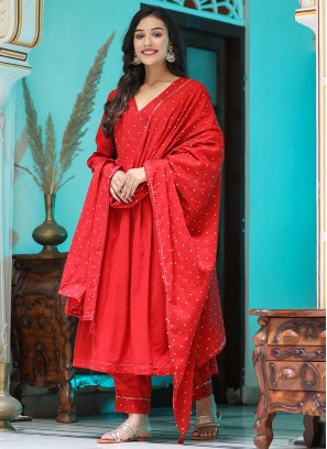 Red Color Readymade Anarkali Salwar Suit